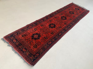 Afghan Khal Mohammadi Runner 307x81 cm, Vintage Turkoman Rug
