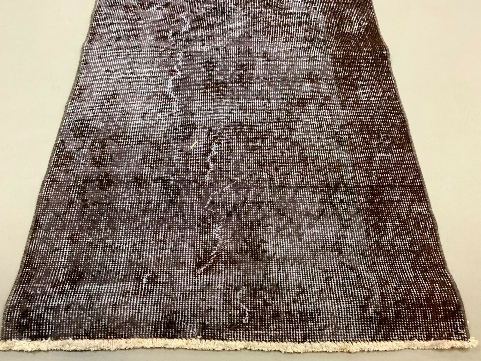 Distressed Turkish Runner 285x70 cm wool Vintage rug, Overdyed Brown kilimshop.myshopify.com