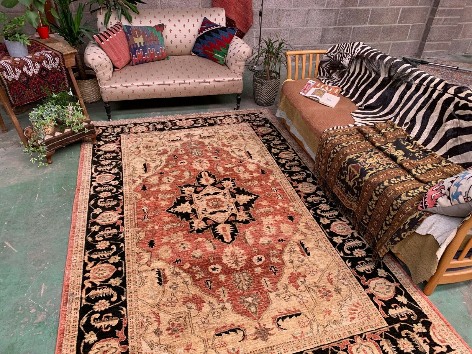 Fine Afghan Wool Ziegler Rug 276x184 cm Handmade Chobi Red, Beige Black, Large