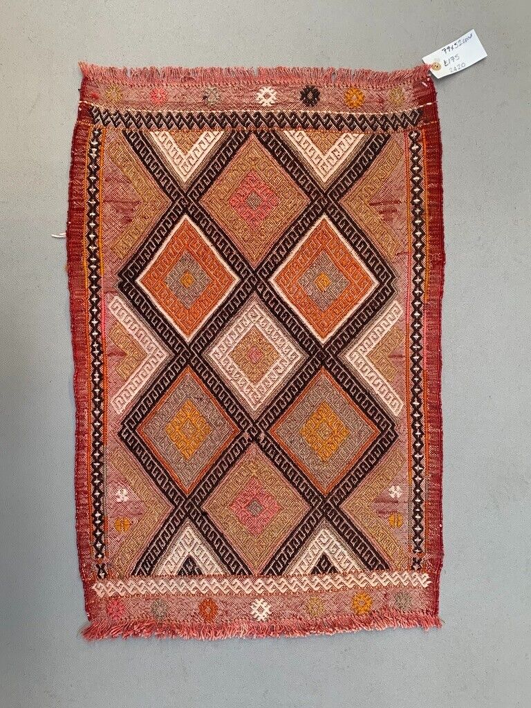 Vintage Turkish Mini Kilim 79x52 cm Wool Small Kelim Runner, shabby Chic