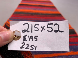Old Turkish narrow Kilim Runner 215x52 cm shabby chic, vintage kelim