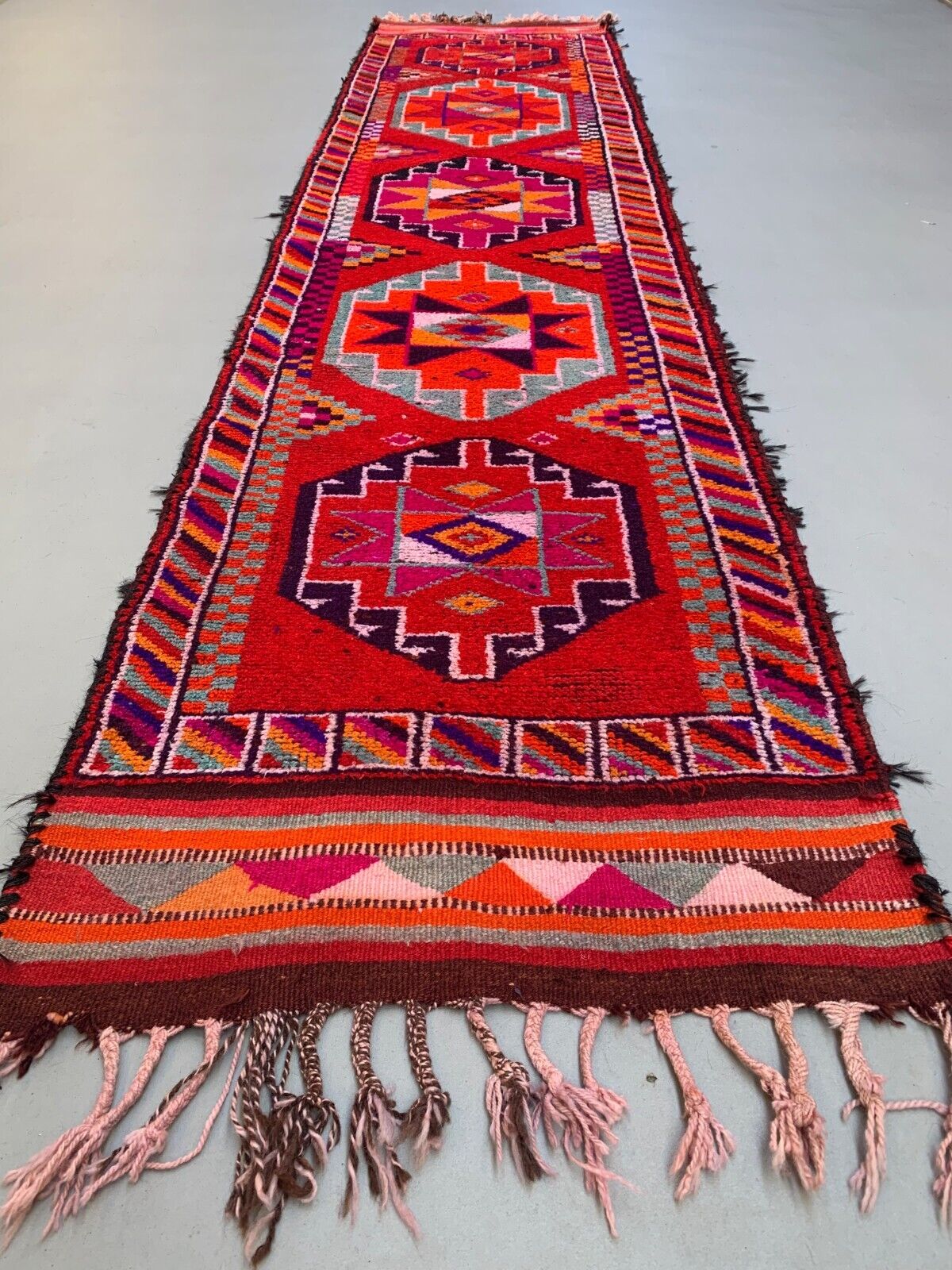 Vintage Turkish  Tribal Runner 417x94 cm veg dye wool rug tribal, handmade
