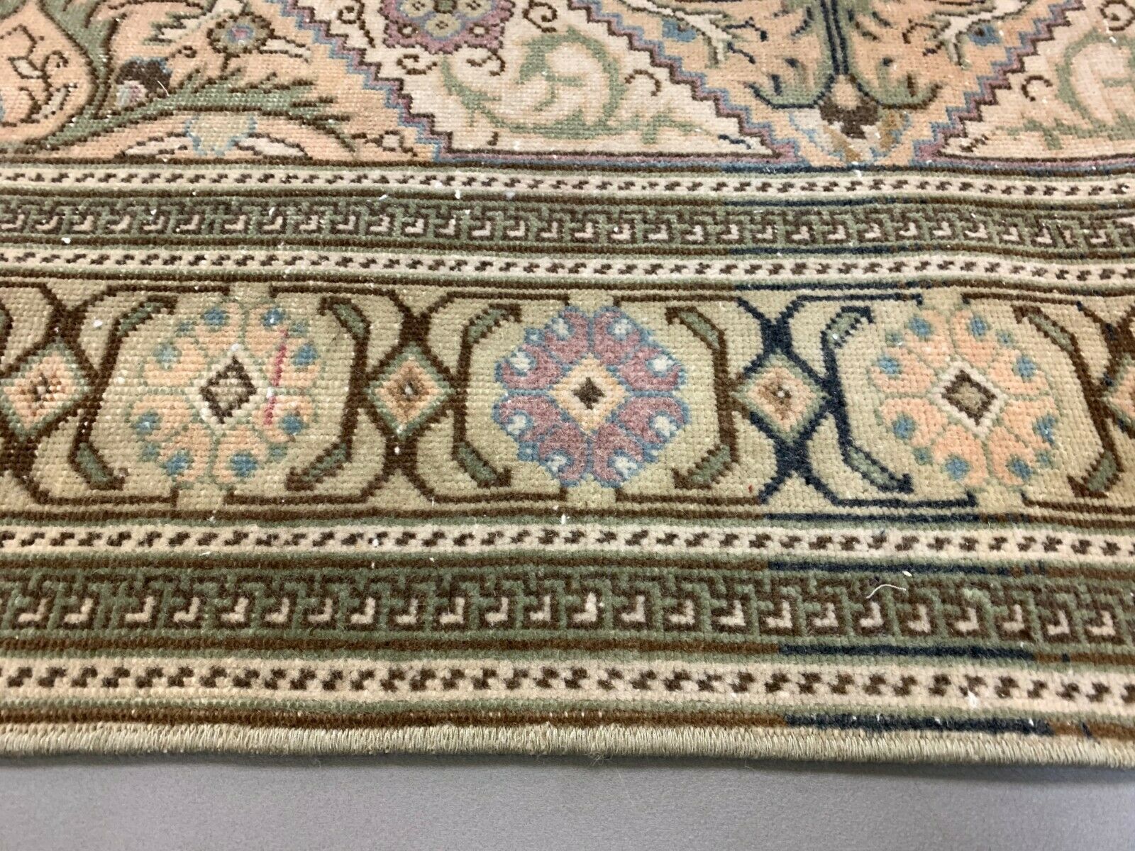 Distressed Turkish Rug 196x92 cm wool Vintage shabby Chic Runner Green, Beige kilimshop.myshopify.com