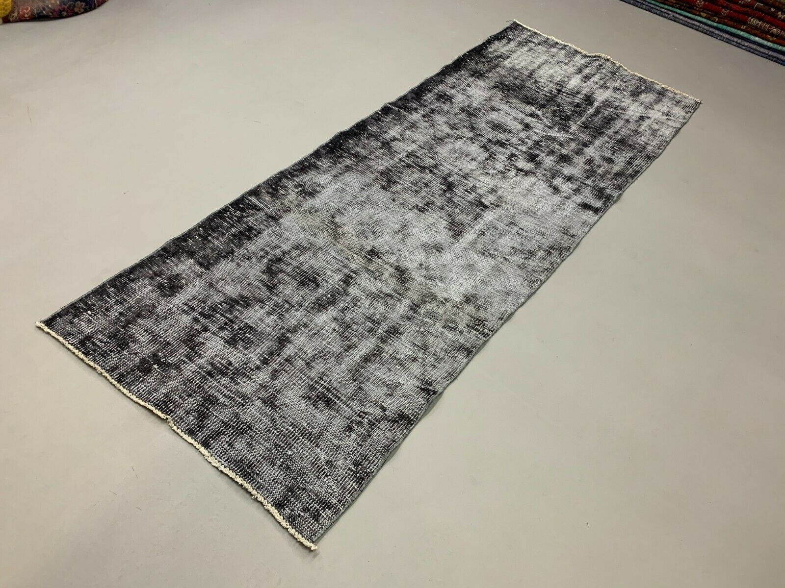 Distressed Turkish Runner 280x98 cm wool Vintage rug, Overdyed Black kilimshop.myshopify.com