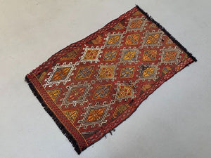 Vintage Turkish Mini Kilim 86x55 cm Wool Small Kelim Runner, shabby Chic