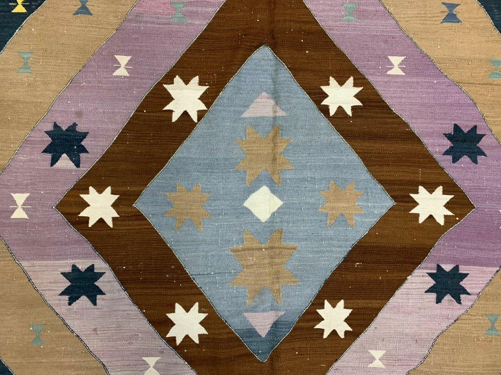 Vintage Turkish Kilim  242x174 cm Kelim Rug, Wool, Large Brown, Beige, Purple kilimshop.myshopify.com