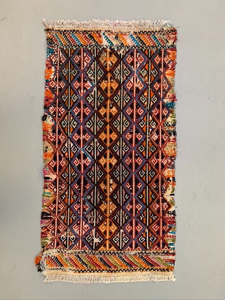 Vintage Turkish Mini Kilim 91x47 cm Wool Small Kelim Runner, shabby Chic