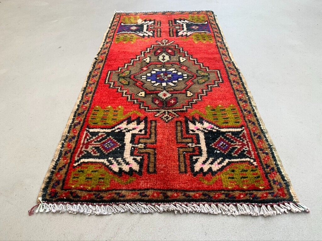 Small Vintage Turkish Rug 101x47 cm, Short Runner, Tribal, Shabby, Mini Carpet