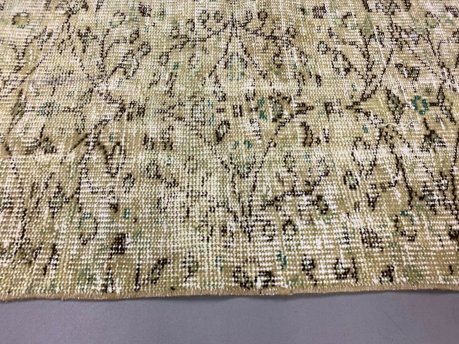 Distressed Turkish Narrow Runner 267x63 cm wool Vintage rug, Overdyed Yellow kilimshop.myshopify.com