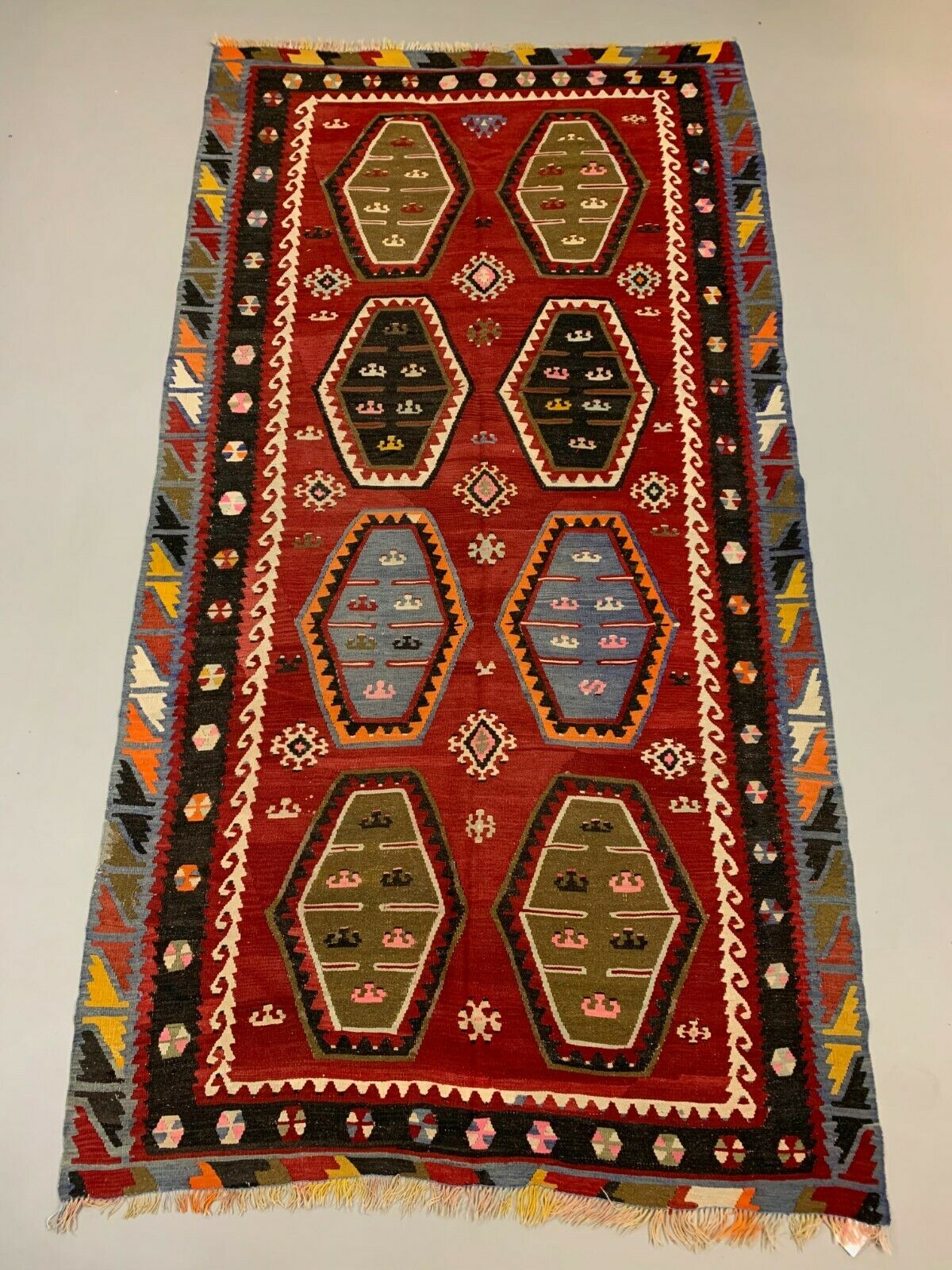 Vintage Turkish Kilim 280x150 cm, Antique Kelim Rug Large Red, Black kilimshop.myshopify.com