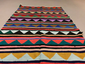 Colourful Vintage Turkish Kilim 290x123 cm Kelim Rug wool Large kilimshop.myshopify.com