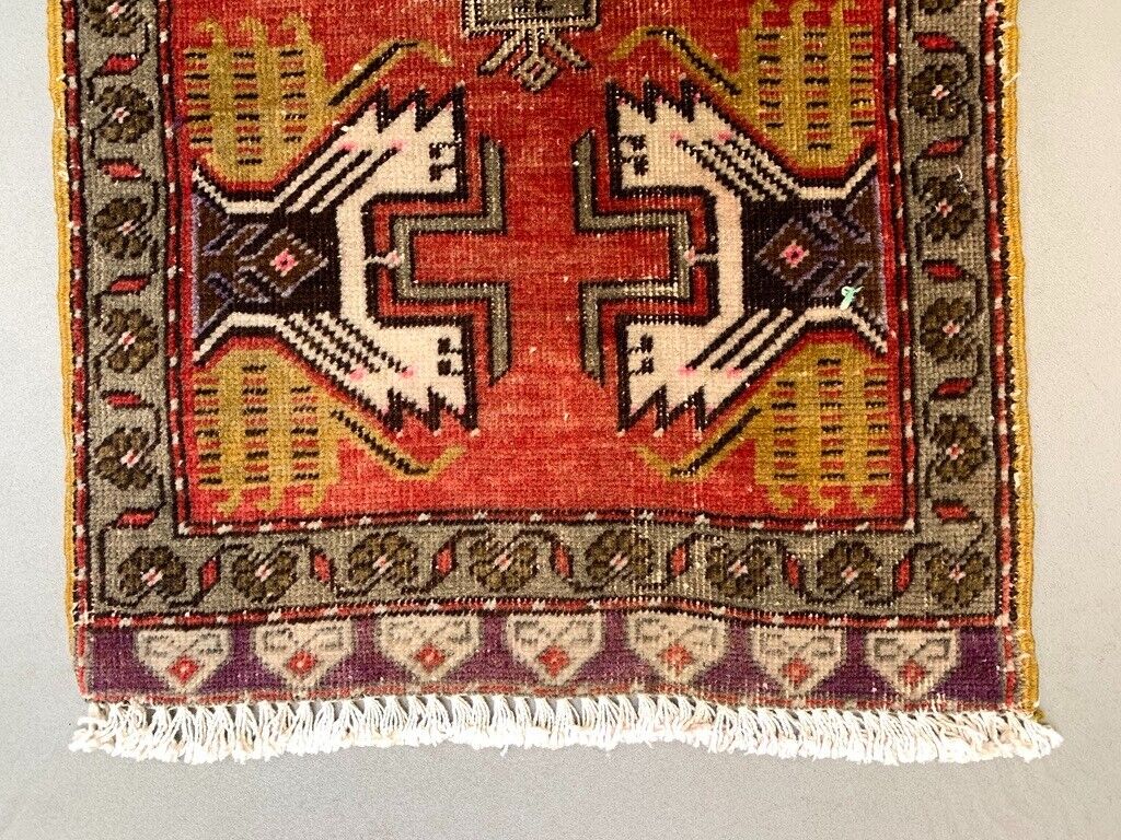 Small Vintage Turkish Rug 98x48 cm, Short Runner, Tribal, Shabby, Mini Carpet