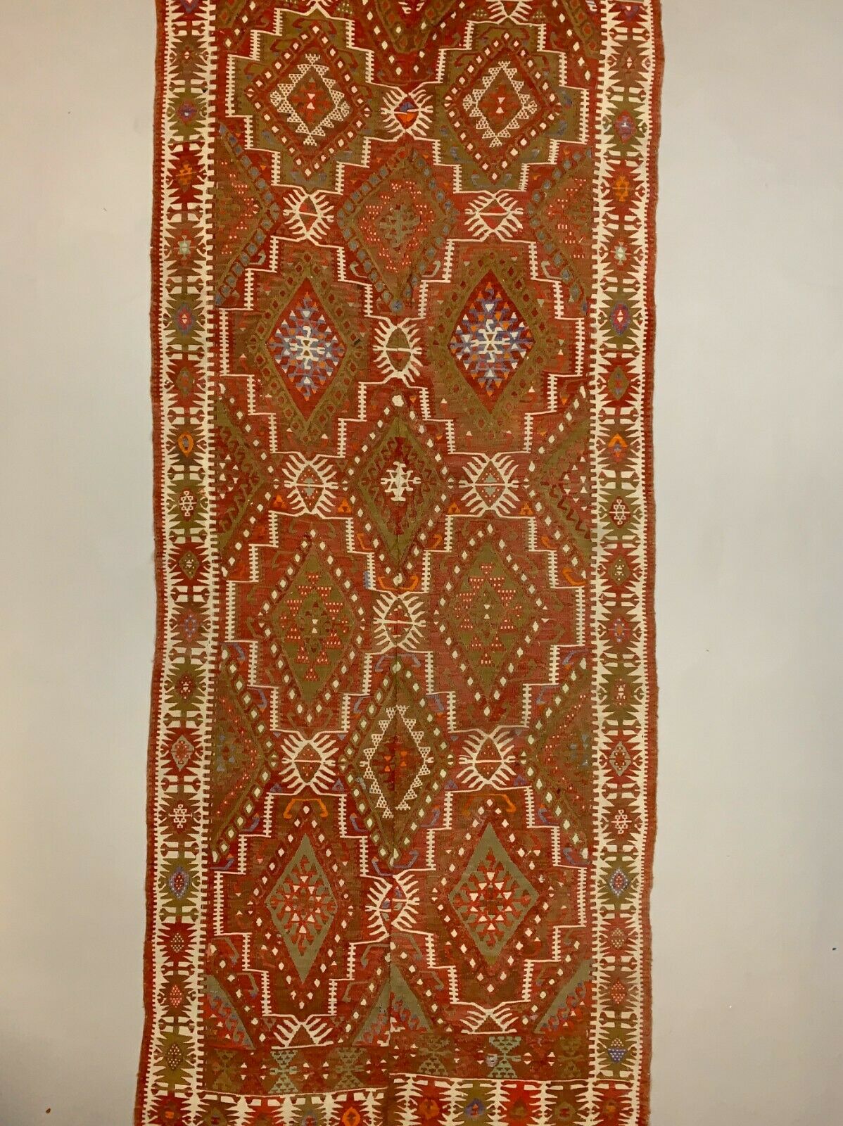 Vintage Turkish Kilim 348x144 cm Wool Kelim Rug, Runner Large kilimshop.myshopify.com