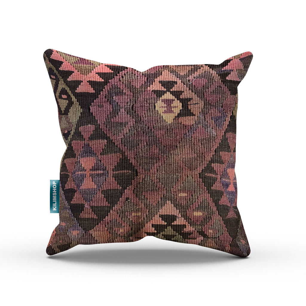 Turkish Kilim Cushion Cover 40x40 cm Square Wool Kelim Pillow Moroccan 40778