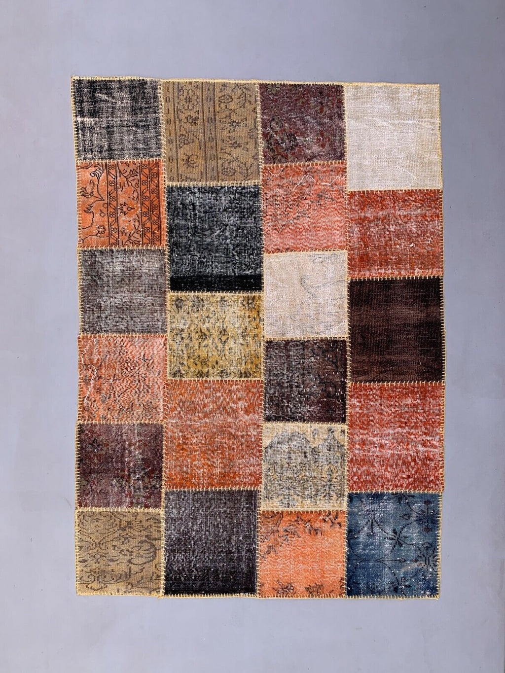 Distressed Turkish Patchwork Rug 244x172 cm wool Vintage Red Black Orange Large