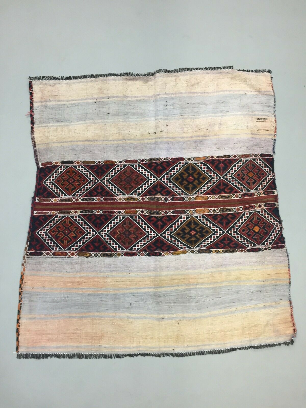 Vintage style Turkish Kilim 138x126 cm Square Tribal Kelim Rug Blue Beige Medium