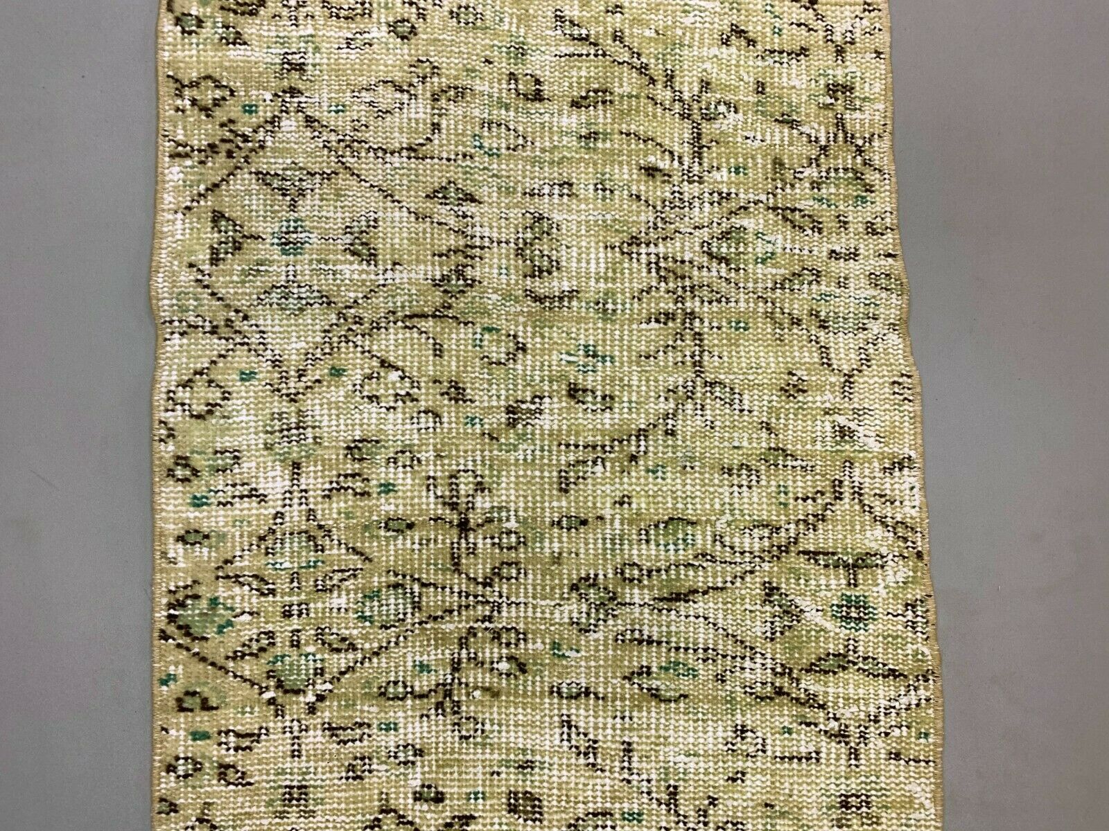 Distressed Turkish Narrow Runner 266x56 cm wool Vintage rug, Overdyed Yellow kilimshop.myshopify.com