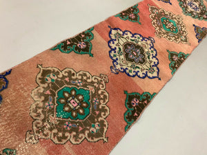 Distressed Turkish Runner 380x72 cm wool Vintage Tribal Rug Pink Green kilimshop.myshopify.com