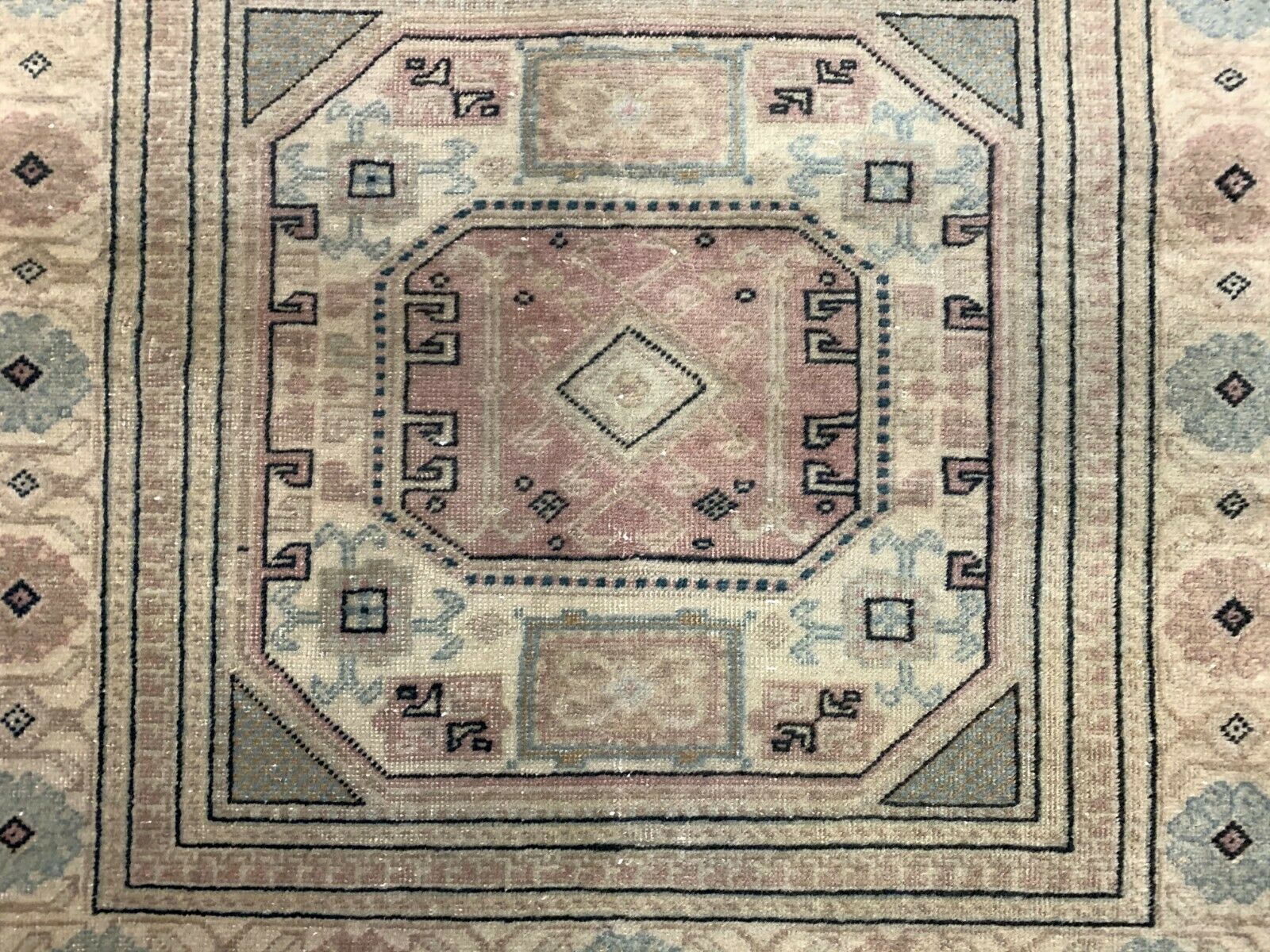 Distressed Turkish Rug 193x100 cm wool Vintage shabby Chic Tribal Blue, Beige kilimshop.myshopify.com