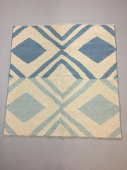 Vintage style Turkish Kilim 125x120 cm Square Tribal Kelim Rug Blue Beige Medium