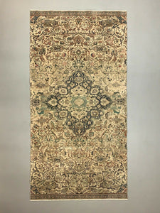 Distressed Turkish Rug 247x127 cm wool Vintage shabby Chic Runner Green, Beige kilimshop.myshopify.com