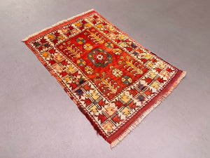 Vintage Western Turkish Rug Oriental 110x73 cm Tribal Small Carpet, Red