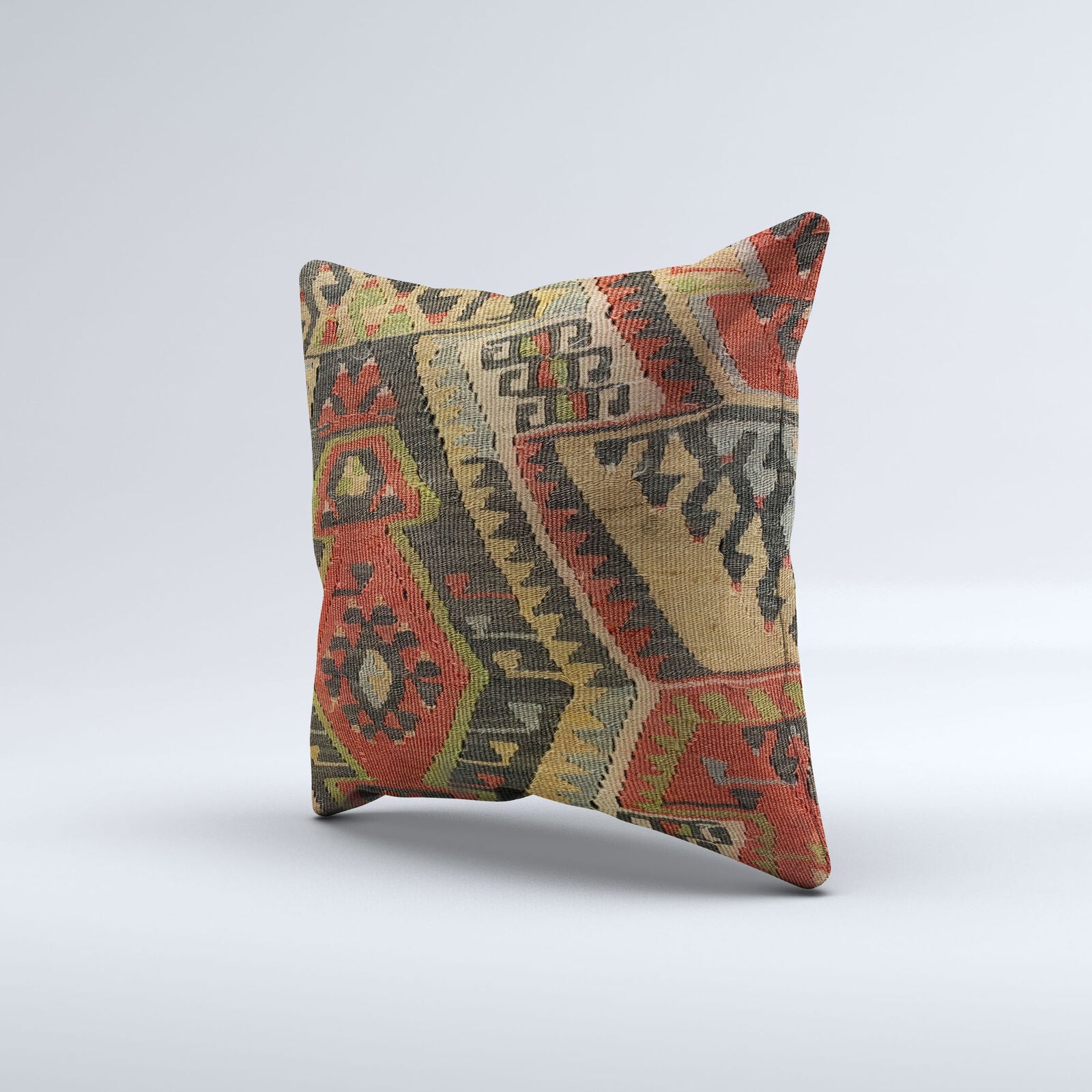 Vintage Turkish Kilim Cushion Cover 40x40 cm Square Wool Kelim Pillowcase  40867