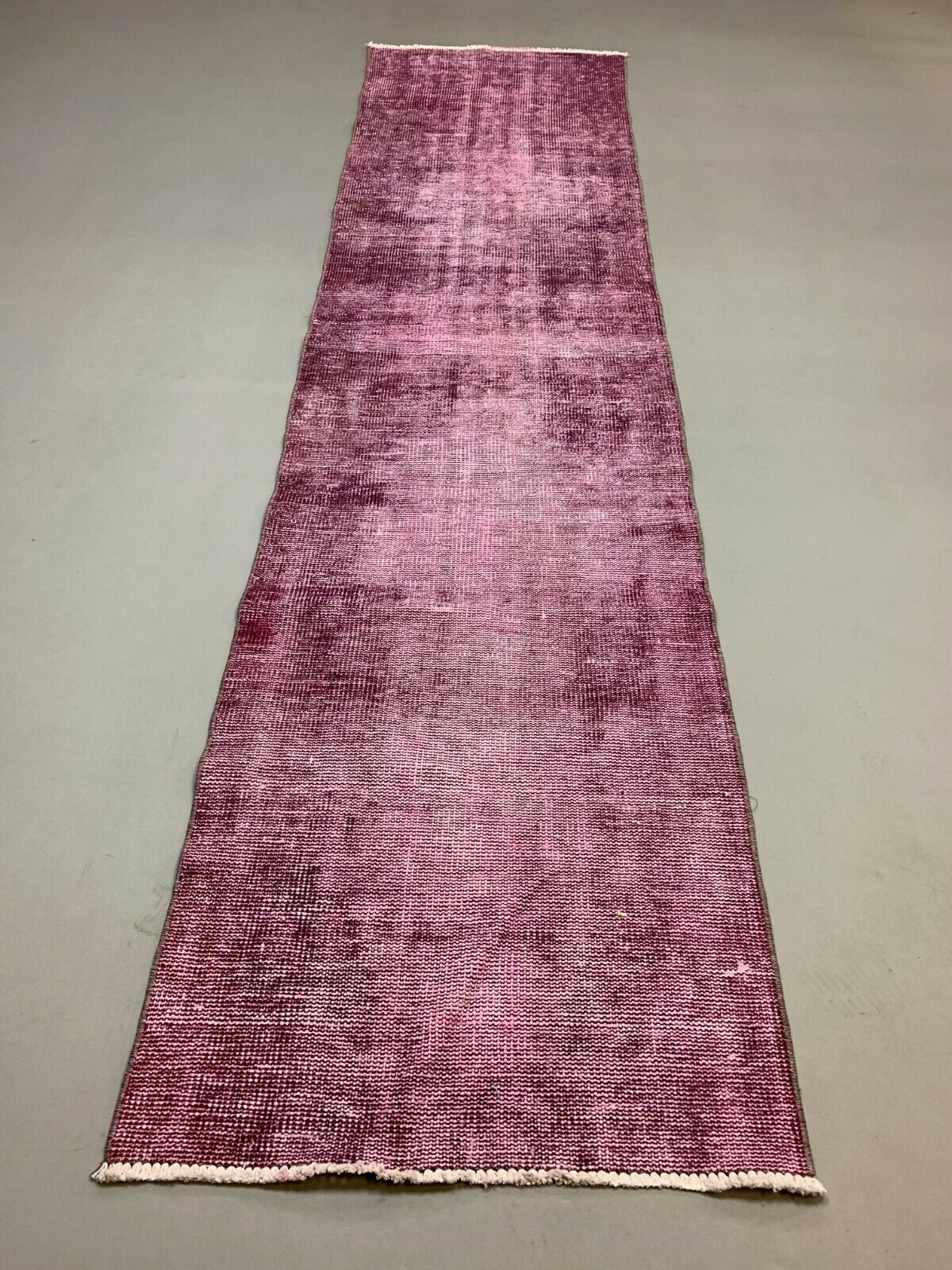 Distressed Turkish Narrow Runner 295x71 cm wool Vintage rug, Overdyed Purple kilimshop.myshopify.com