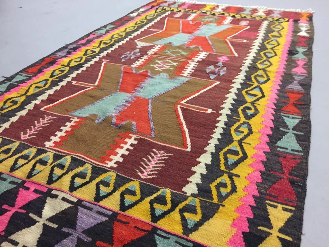 Colourful old Turkish Kilim Rug shabby vintage Antique Kelim 195x109cm Medium Antiques:Carpets & Rugs kilimshop.myshopify.com