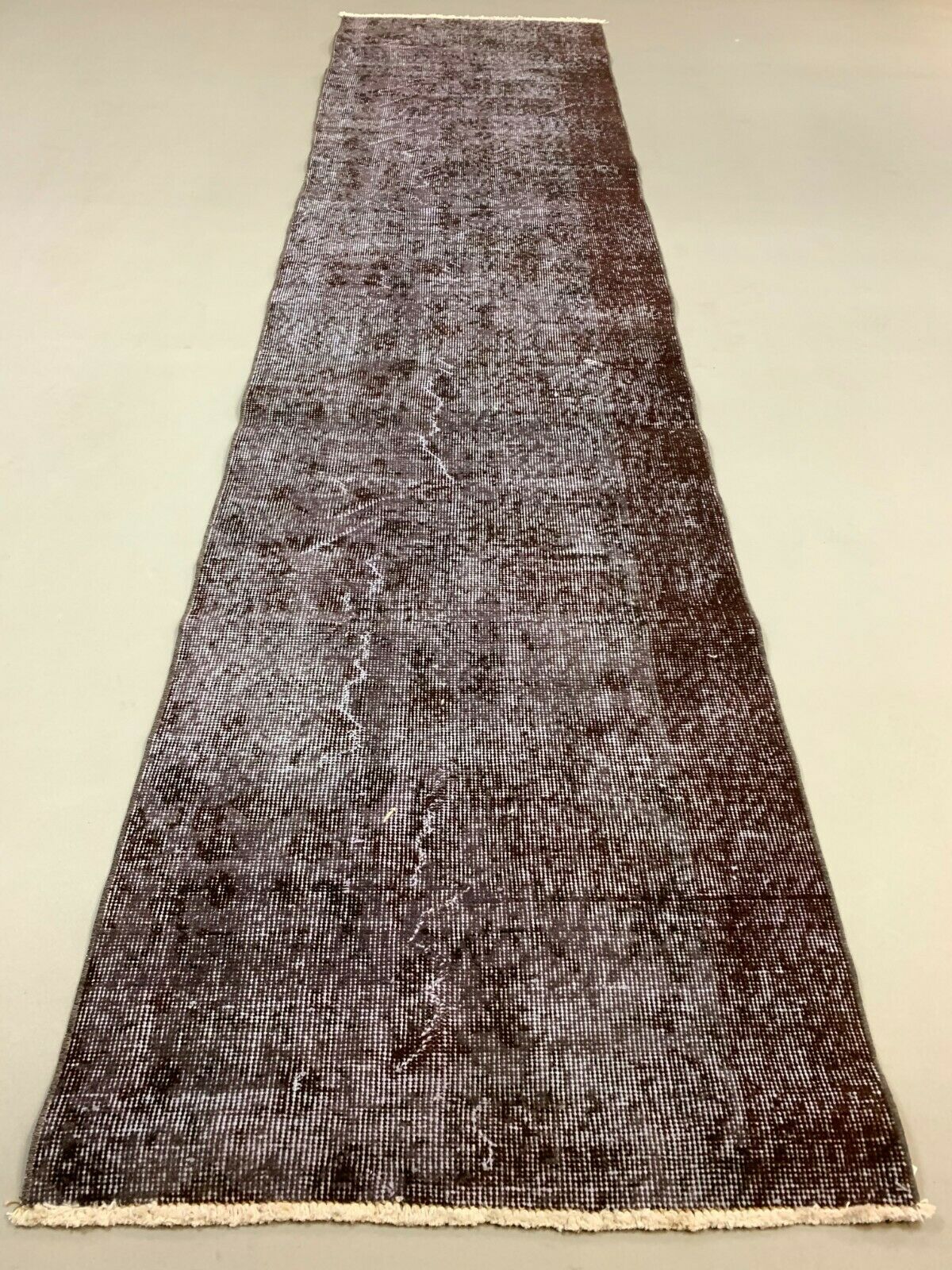 Distressed Turkish Runner 285x70 cm wool Vintage rug, Overdyed Brown kilimshop.myshopify.com