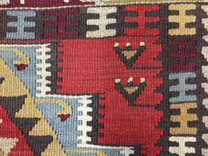 Vintage Turkish Kilim 190x109 cm Tribal Kelim Rug, Blue, Red Black Beige, Medium