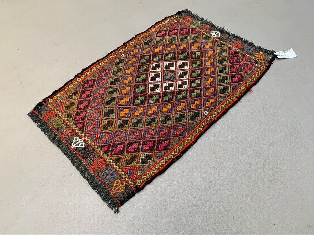 Vintage Turkish Mini Kilim 84x52 cm Wool Small Kelim Runner, shabby Chic