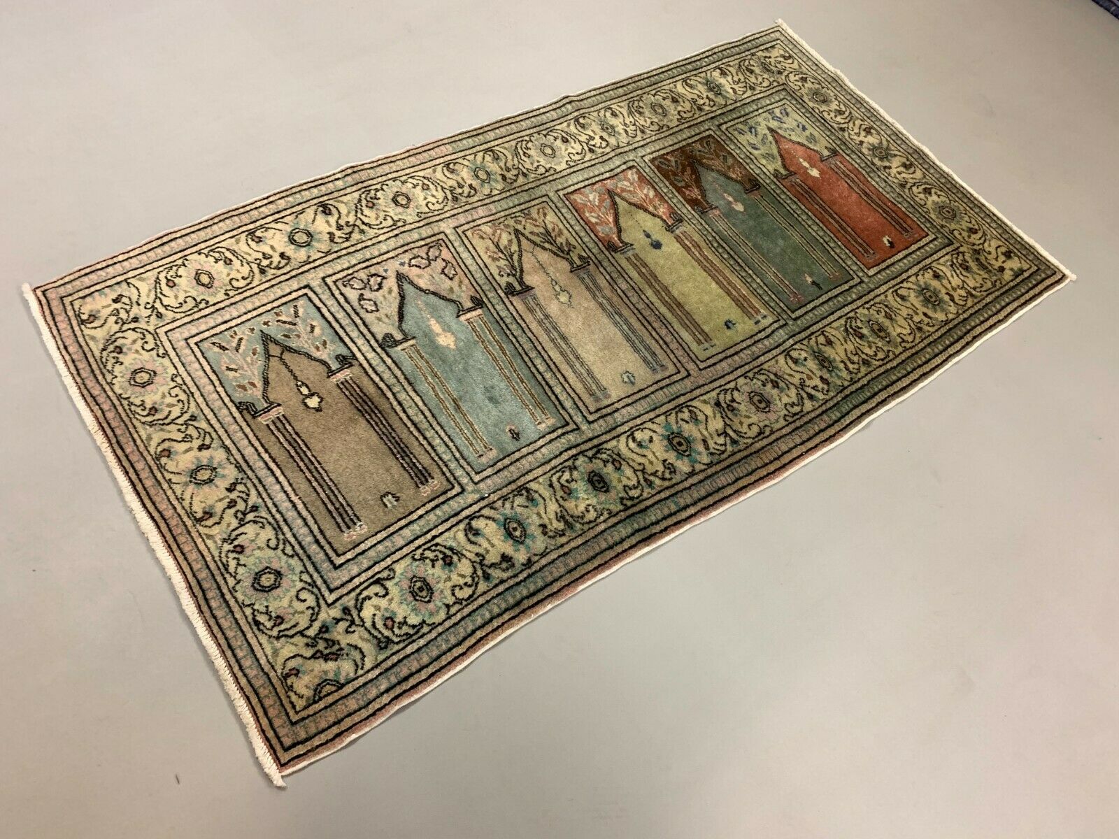 Distressed Turkish Rug 188x101 cm wool Vintage shabby Chic Runner Blue, Beige kilimshop.myshopify.com