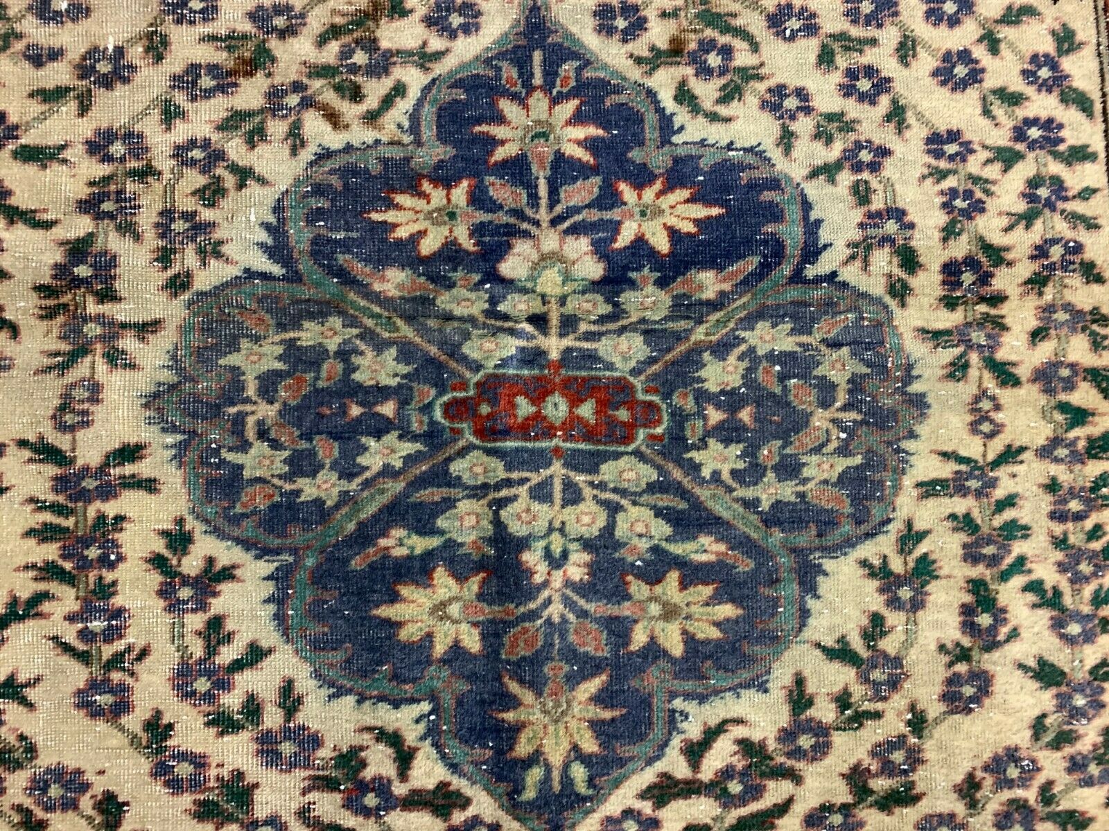 Distressed Turkish Rug 179x120 cm wool Vintage shabby Chic Tribal Blue, Beige kilimshop.myshopify.com