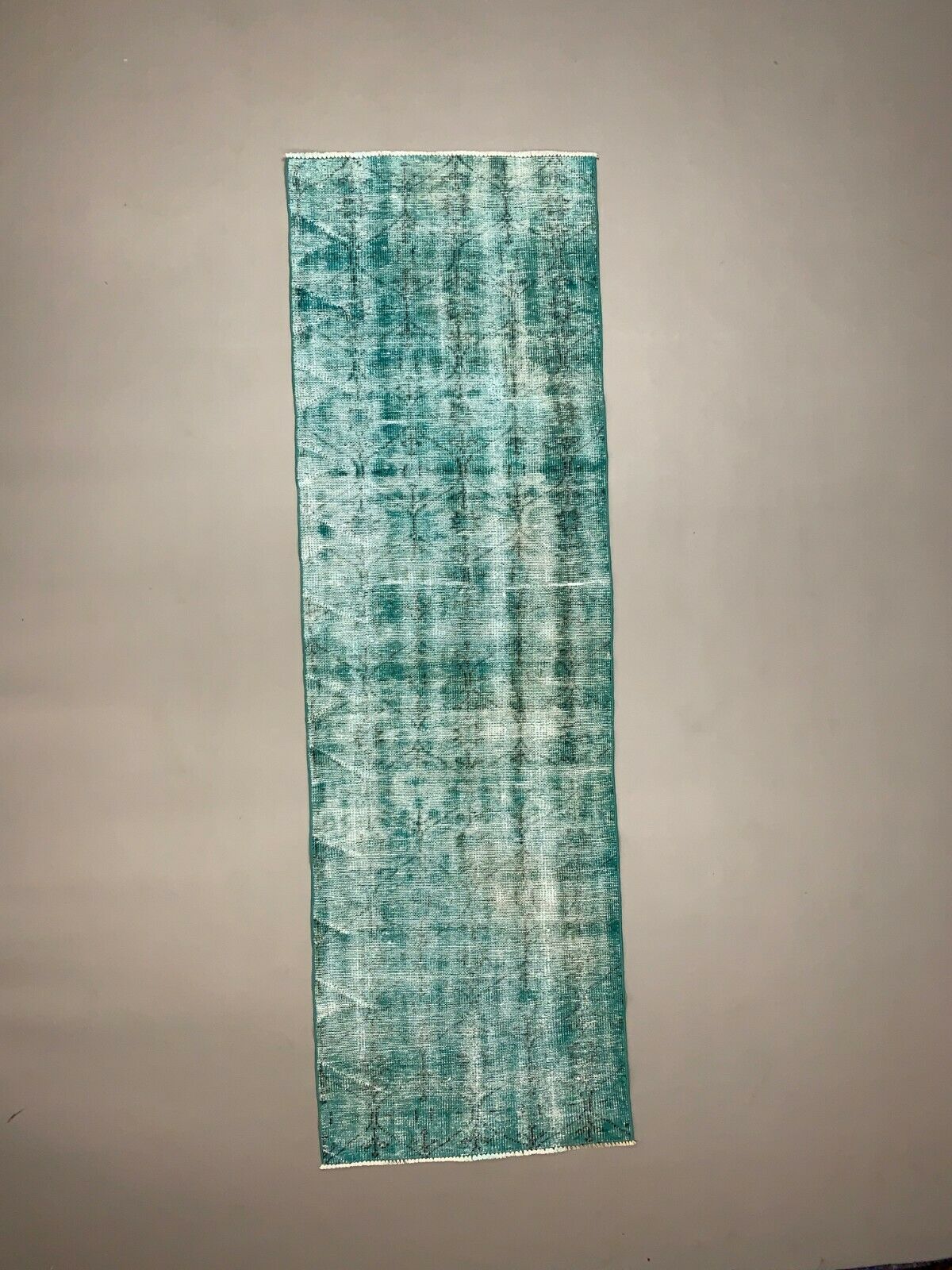 Distressed Turkish Narrow Runner 282x88 cm wool Vintage rug, Overdyed Blue kilimshop.myshopify.com