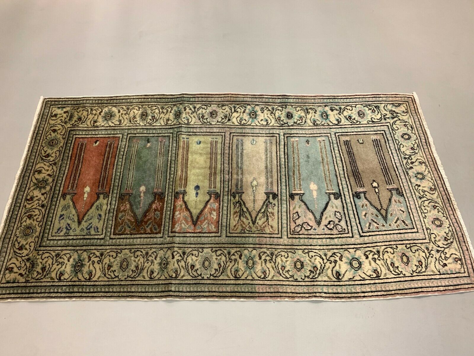 Distressed Turkish Rug 188x101 cm wool Vintage shabby Chic Runner Blue, Beige kilimshop.myshopify.com