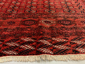 Vintage Afghan Turkoman village Rug 360x240 cm, Red, Black Tribal Large