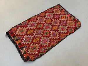 Vintage Turkish Mini Kilim 96x54 cm Wool Small Kelim Runner, shabby Chic