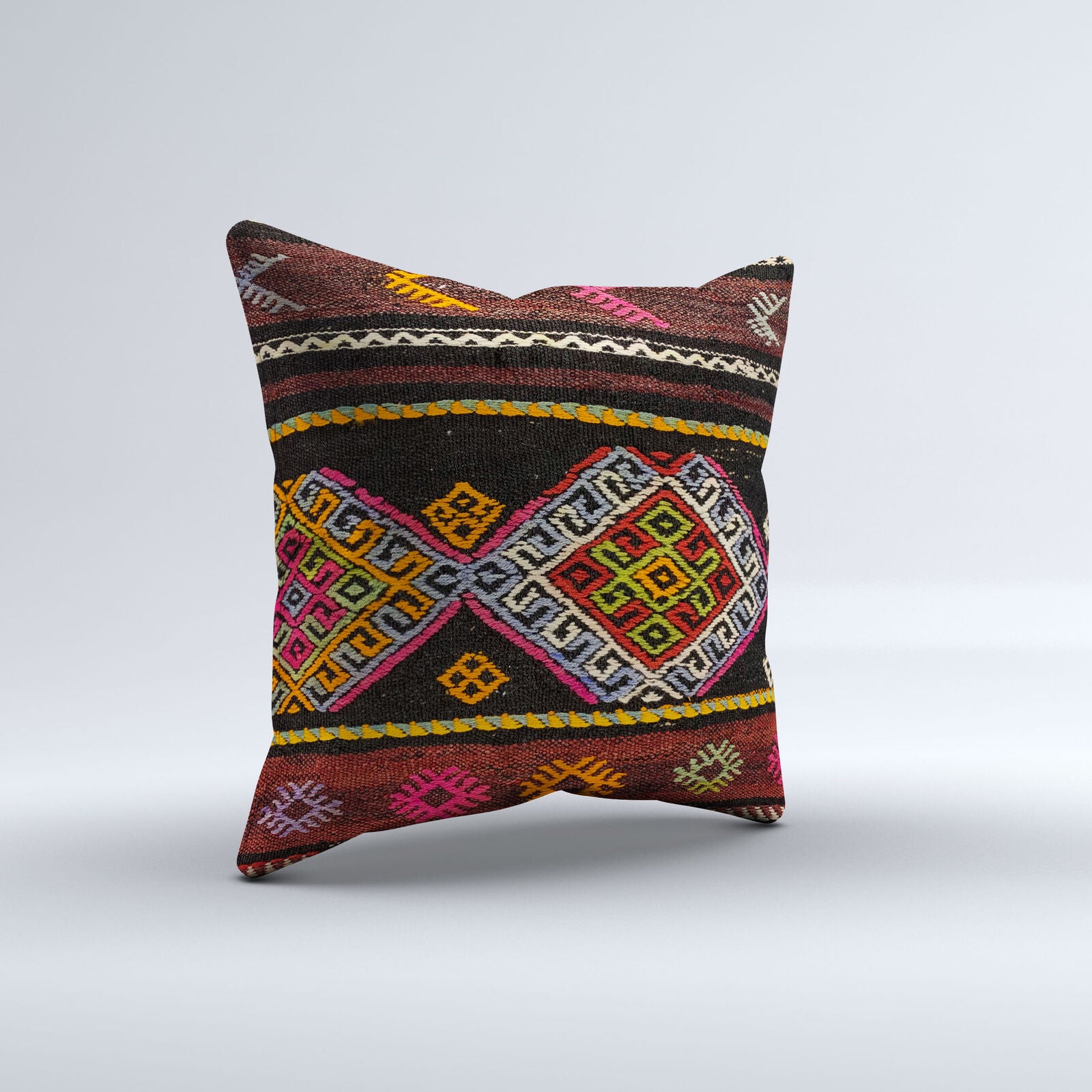 Vintage Turkish Kilim Cushion Cover 60x60 cm Square Wool Kelim Pillowcase 66441