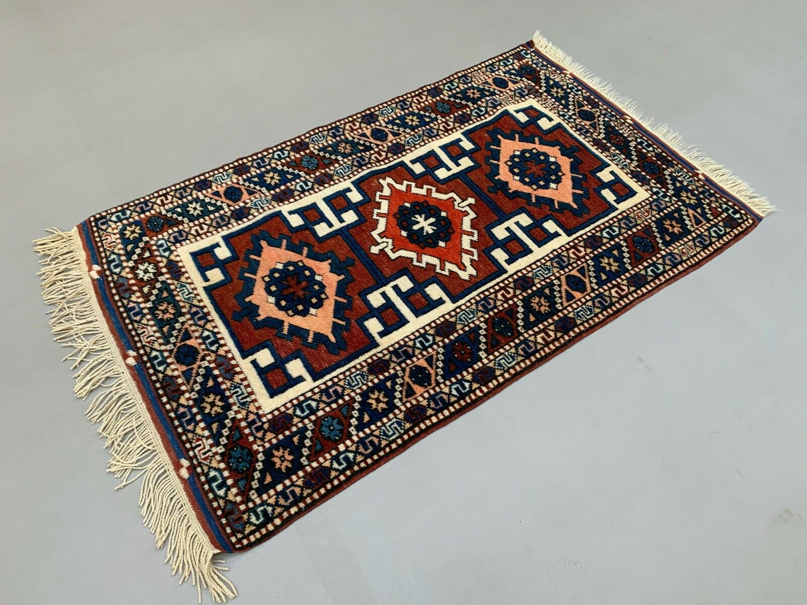 Vintage Turkish Kazak Rug Oriental 160x94 cm Tribal Small Carpet, Red and Blue