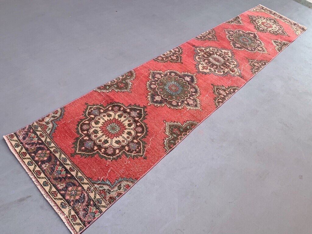 Distressed Turkish Runner 400x81 cm wool Vintage Tribal Rug