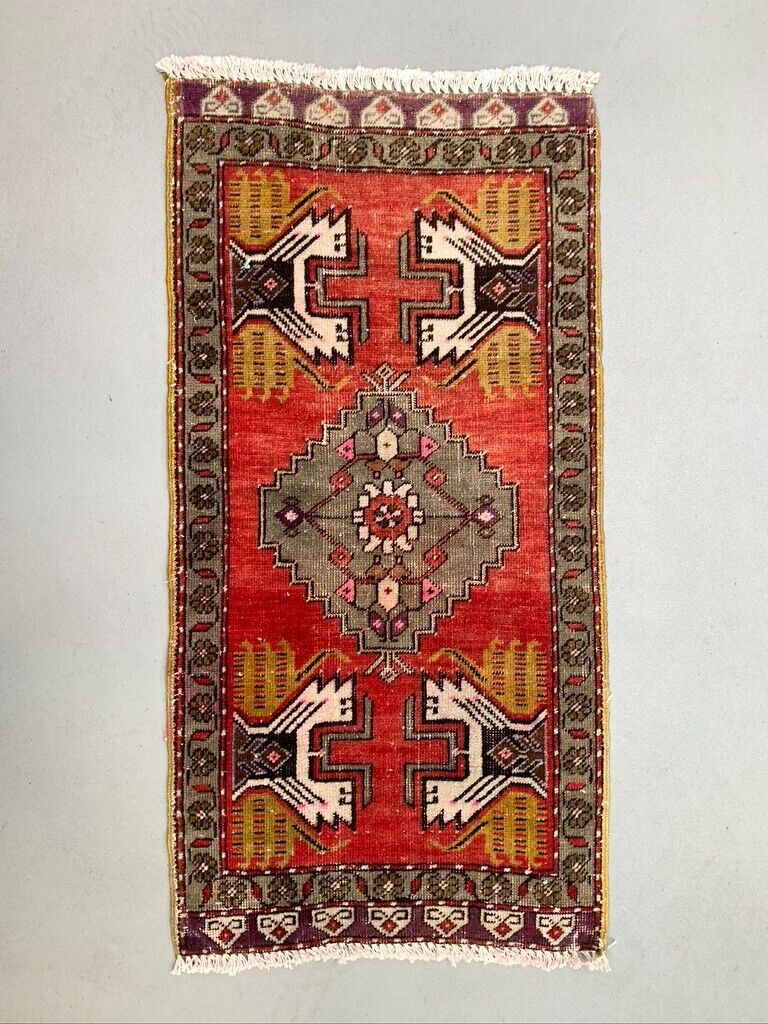 Small Vintage Turkish Rug 98x48 cm, Short Runner, Tribal, Shabby, Mini Carpet