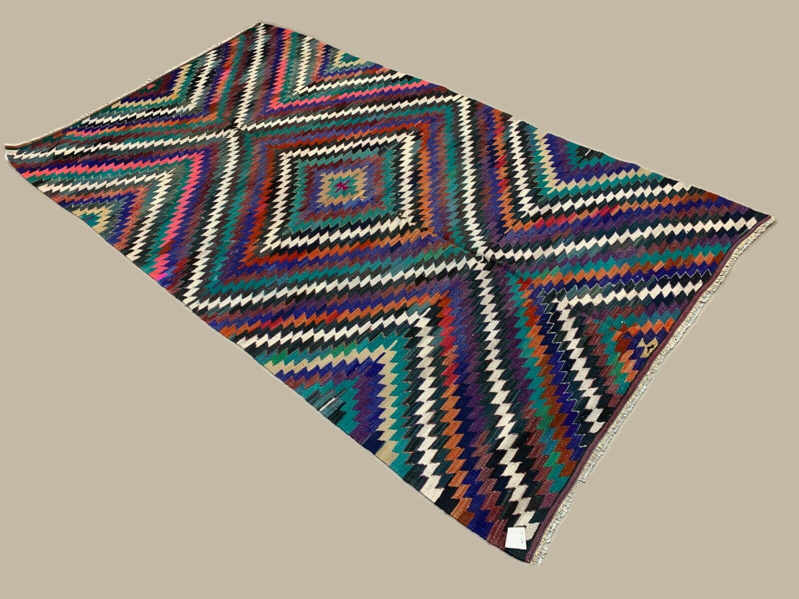 Vintage Turkish Kilim 270x150 cm wool Kelim rug Large, Purple, Red, Black, Blue