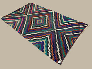 Vintage Turkish Kilim 270x150 cm wool Kelim rug Large, Purple, Red, Black, Blue