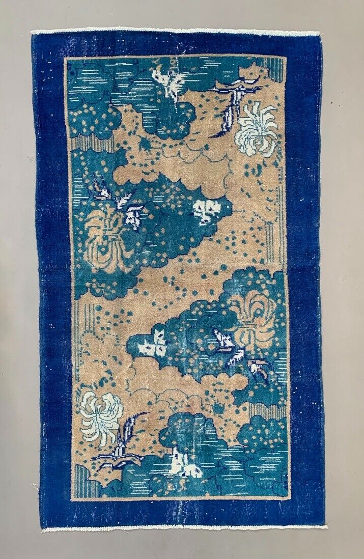 Vintage Turkish Rug 216x124 cm shabby Distressed carpet medium