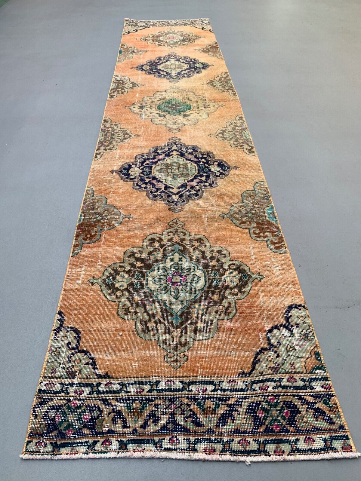 Distressed Turkish Runner 375x80 cm wool Vintage Tribal Rug