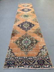 Distressed Turkish Runner 375x80 cm wool Vintage Tribal Rug