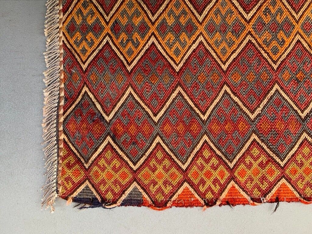 Vintage Turkish Mini Kilim 87x54 cm Wool Small Kelim Runner, shabby Chic