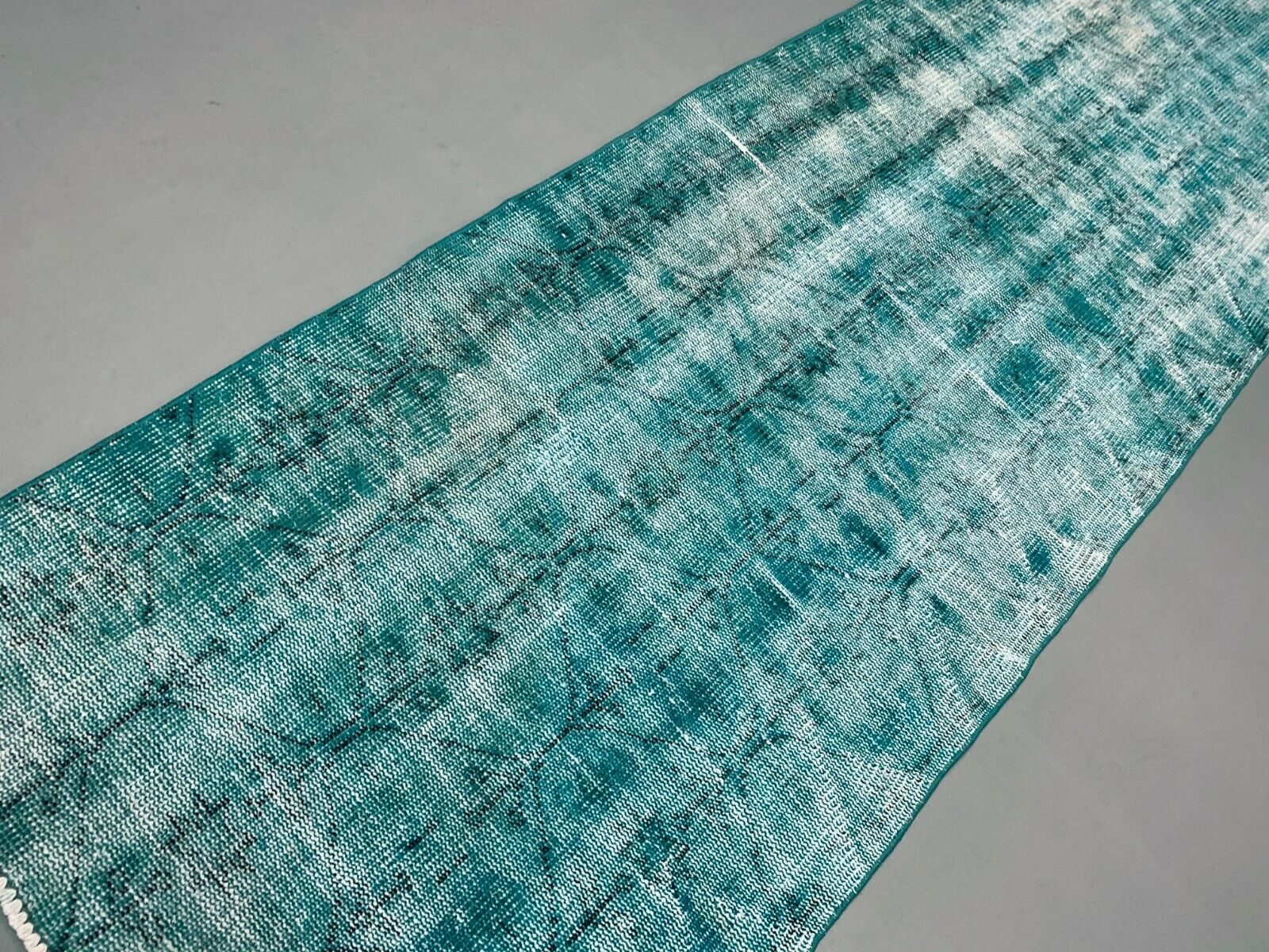 Distressed Turkish Narrow Runner 282x88 cm wool Vintage rug, Overdyed Blue kilimshop.myshopify.com