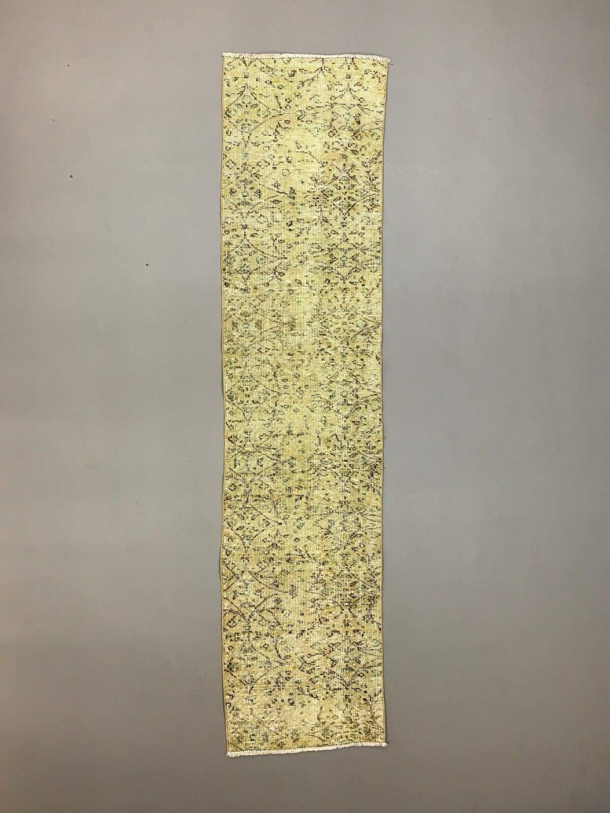 Distressed Turkish Narrow Runner 274x65 cm wool Vintage rug, Overdyed Yellow kilimshop.myshopify.com